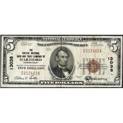 1929 $5 Capitol National Bank Hartford, CT CH#13038 National Currency Note