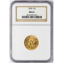 1878 $3 Indian Princess Head Gold Coin NGC MS61