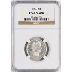 1894 Proof Barber Quarter Coin NGC PF66 Cameo
