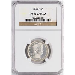 1894 Proof Barber Quarter Coin NGC PF66 Cameo