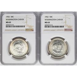 Lot of (2) 1952 Washington-Carver Commemorative Half Dollar Coins NGC MS63