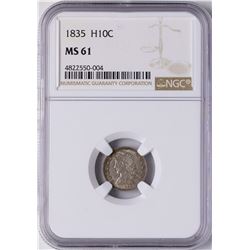 1835 Seated Liberty Half Dime Coin NGC MS61