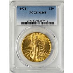 1924 $20 St. Gaudens Double Eagle Gold Coin PCGS MS65