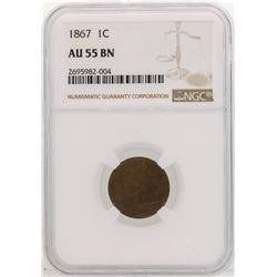 1867 Indian Head Cent Coin NGC AU55 BN