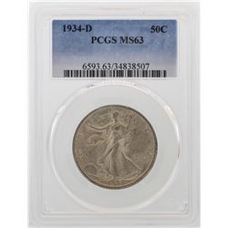 1934-D Walking Liberty Half Dollar Coin PCGS MS63