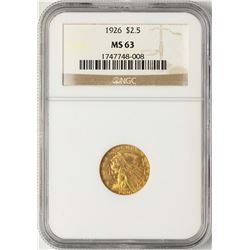 1926 $2 1/2 Indian Head Quarter Eagle Gold Coin NGC MS63