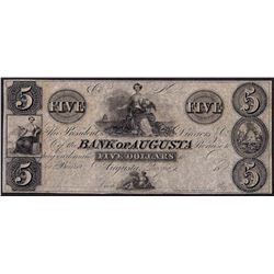 1800's $5 Bank of Augusta Obsolete Note