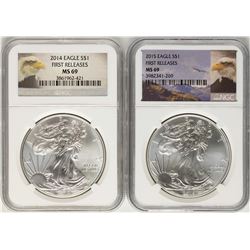 Lot of 2014-2015 $1 American Silver Eagle Coins NGC MS69 First Releases