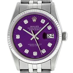 Rolex Men's Stainless Steel Purple Diamond 36MM Datejust Wristwatch