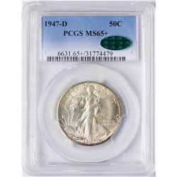 1947-D Walking Liberty Half Dollar Coin PCGS MS65+ CAC