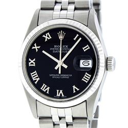 Rolex Men's Stainless Steel Black Roman Datejust 36MM Wristwatch Datejust