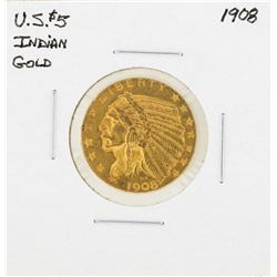 1908 $5 Indian Head Half Eagle Gold Coin