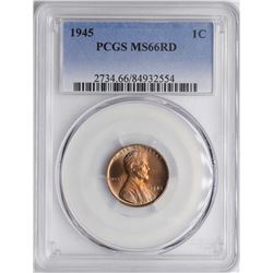 1945 Lincoln Wheat Cent Coin PCGS MS66RD PREMIUM TONING