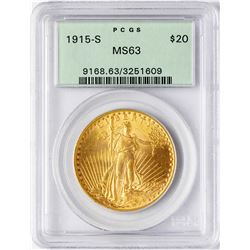 1915-S $20 St. Gaudens Double Eagle Gold Coin PCGS MS63 Old Green Holder