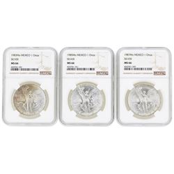 Lot of (3) Mexico 1 Onza Silver Libertad Coins NGC MS66