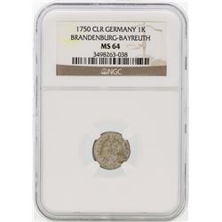 1750 Germany Bradenburg-Bayreuth 1 Kreutzer Coin NGC MS64