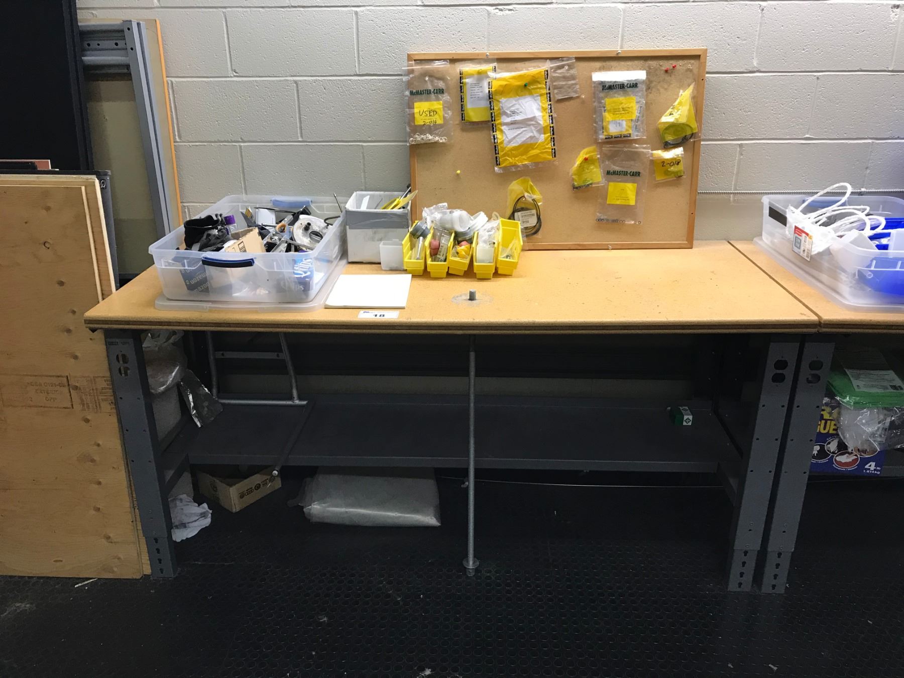 U-LINE METAL FRAME WOOD TOP TABLE WITH ASSORTED CONTENTS INC. HARDWARE ...