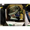Image 2 : BENCH GRINDER, ELECTRIC ANGLE GRINDER, 3 BOXES OF ASSORTED TOOLS & HARDWARE, RADIO & MANUAL PUNCH