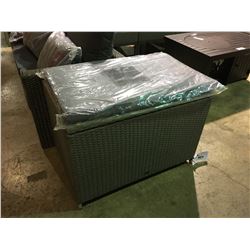 PATIOFLARE GREY PLASTIC RATTAN OUTDOOR PATIO STORAGE BENCH