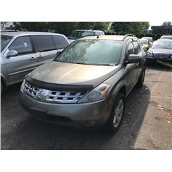 2004 NISSAN MURANO, 4DRSW, BROWN, GAS, AUTOMATIC, VIN#JN8AZ08W74W335721, 217,614kms*MUST TOW,