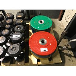 2 STACKS OF PROGRESSION RUBBER COATED COMMERCIAL FREE WEIGHTS