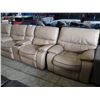 Image 2 : 3 PIECE BEIGE LEATHER RECLINING SOFA SET INCLUDING LOVESEAT WITH CONSOLE & CHAIR
