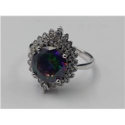 .925 STERLING SILVER RING SET WITH MULTI-COLOR GEM & WHITE GEMS