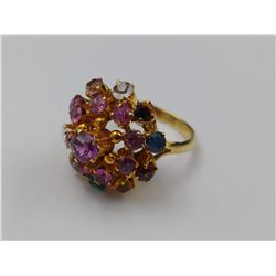 GOLD COLORED RING SET WITH ASSORTED COLOR GEMS