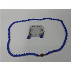 24" HAND KNOTTED LAPIS NECKLACE WITH MATCHING .925 STERLING SILVER & LAPIS EARRINGS