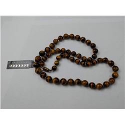 24" TIGER EYE BEADED NECKLACE WITH VERMEIL SILVER CLASP