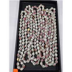 ENTIRE TRAY OF (8)  24" HAND PAINTED CHINESE PORCELAIN BEADED NECKLACES WITH FLORAL MOTIFS