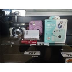 4 FUJIFILM INSTAX CAMERAS AND 3 DIGITAL CAMERAS (2 CANON & SONY)