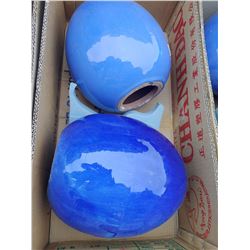 PAIR OF BLUE DECORATIVE PLANTERS