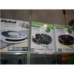 3 IROBOT ROOMBA VACUUM CLEANING ROBOTS