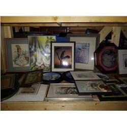 LARGE SHELF OF ASSORTED ARTWORK