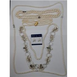 4 FRESHWATER PEARL NECKLACES AND PAIR OF PEARL EARRINGS