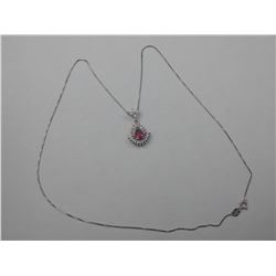 .925 STERLING SILVER NECKLACE WITH RED & WHITE GEM PENDANT