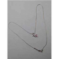 .925 STERLING SILVER NECKLACE WITH PINK GEM DOLPHIN PENDANT