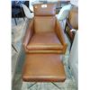 Image 1 : BROWN LEATHER ARM CHAIR WITH FOOT STOOL