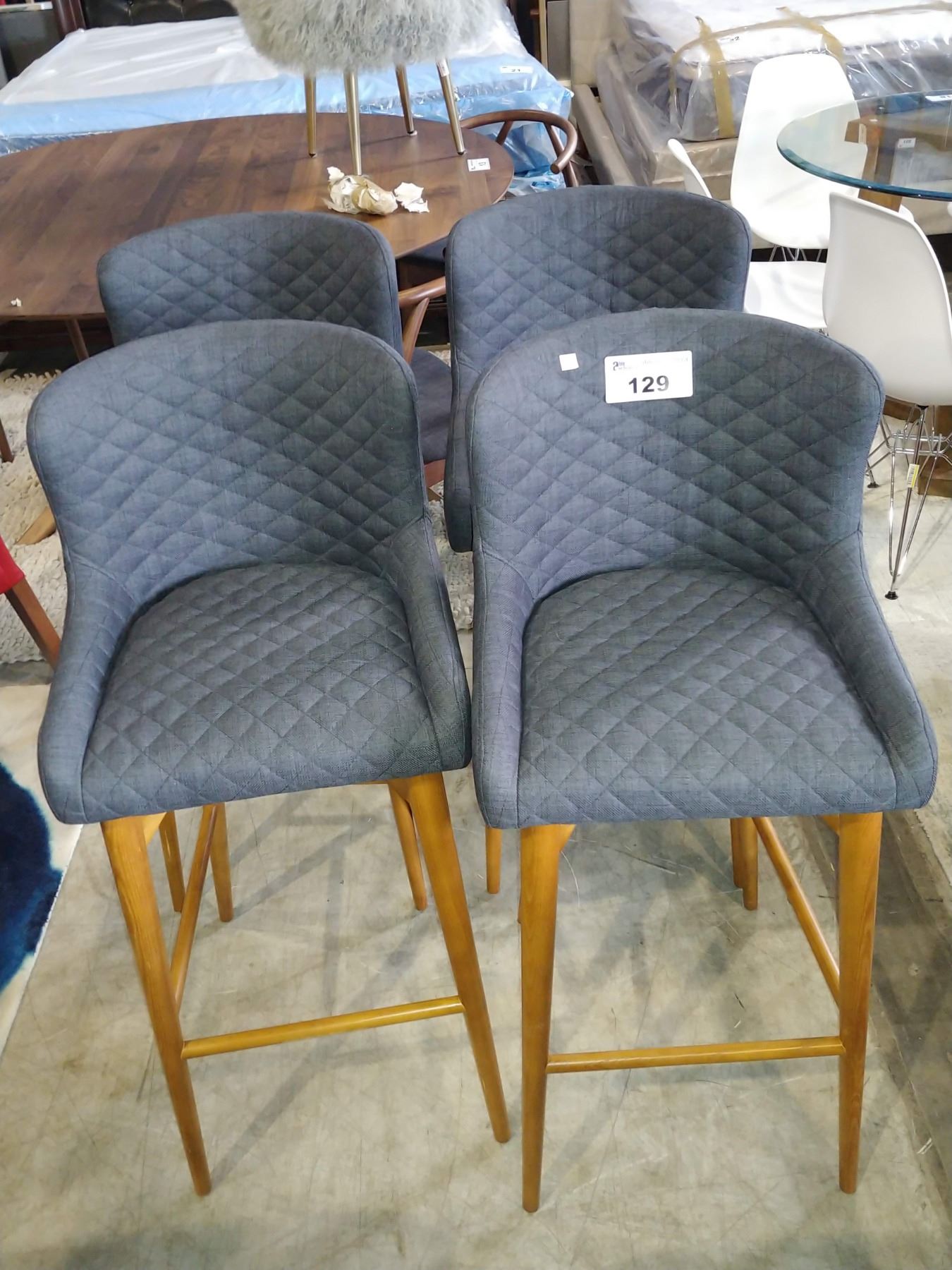 4 BLUE PADDED WOOD BAR STOOLS - Able Auctions