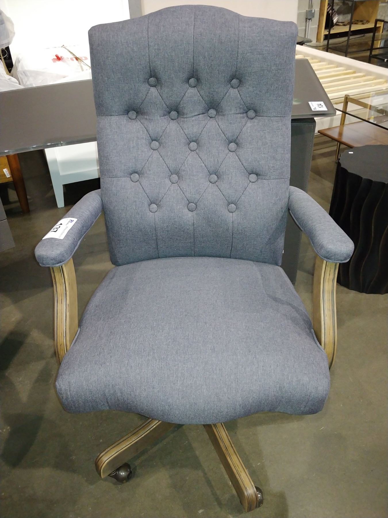 DARK GREY & WOOD ROLLING BUTTON BACK OFFICE CHAIR