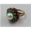 Image 2 : VINTAGE 10KT YELLOW GOLD TURQUOISE & ROUND WHITE CULTURED PEARL DRESS RING WITH APPRAISAL OF $850