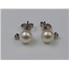 Image 2 : PAIR OF 14KT WHITE GOLD ROUND WHITE AKOYA CULTURED PEARL & DIAMOND SET EARRINGS WITH APPRAISAL OF