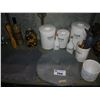 Image 2 : SHELF OF KITCHEN DECOR/SUPPLIES INCLUDING MATCHING CONTAINER SET, TABLE PLACE SETTINGS AND MORE