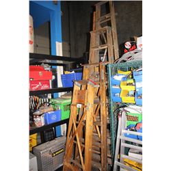 4 WOODEN STEP LADDERS AND LARGE COPPER PIPE