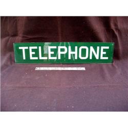 Telephone Green Glass Sign 5 1/2 x 25 1