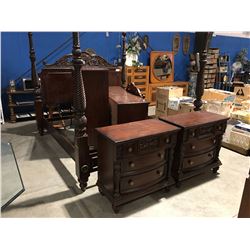 KING SIZE MAHOGANY BEDROOM SUITE - 4 POSTER BED, DRESSER WITH MIRROR, HIGHBOY DRESSER & 2 NIGHT