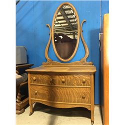 EARLY 1900'S CANADIANA QUARTER SAWN OAK 3 DRAWER DRESSER WITH MIRROR COMES WITH ORIGINAL SKELETON