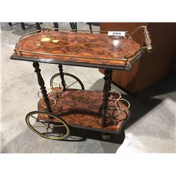 BURL WITH BRASS DRINKS CART