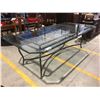 Image 1 : THICK RECTANGULAR GLASS TOP TABLE WITH STEEL BASE (1 SMALL CHIP PRESENT)